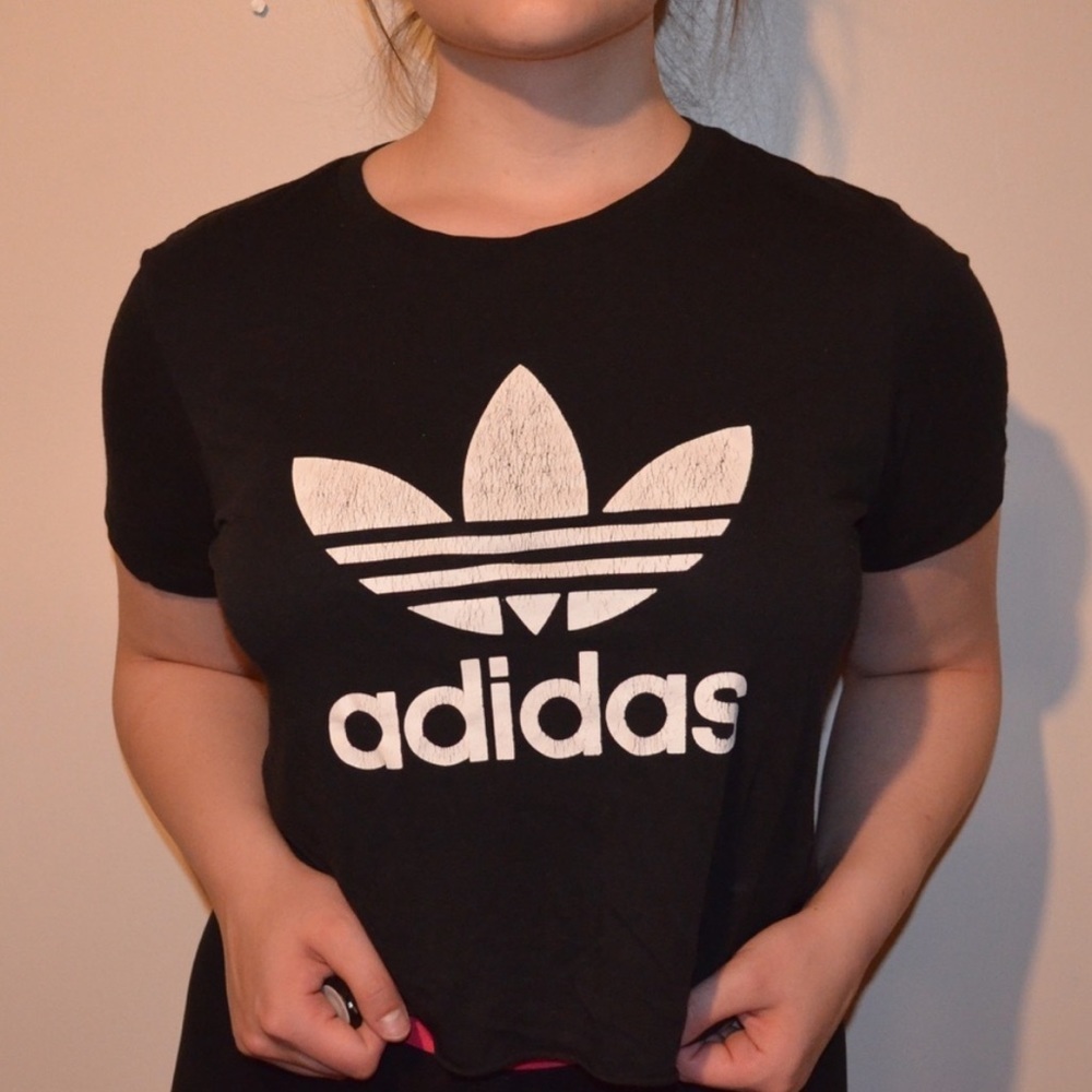 Black Cropped Adidas Tee